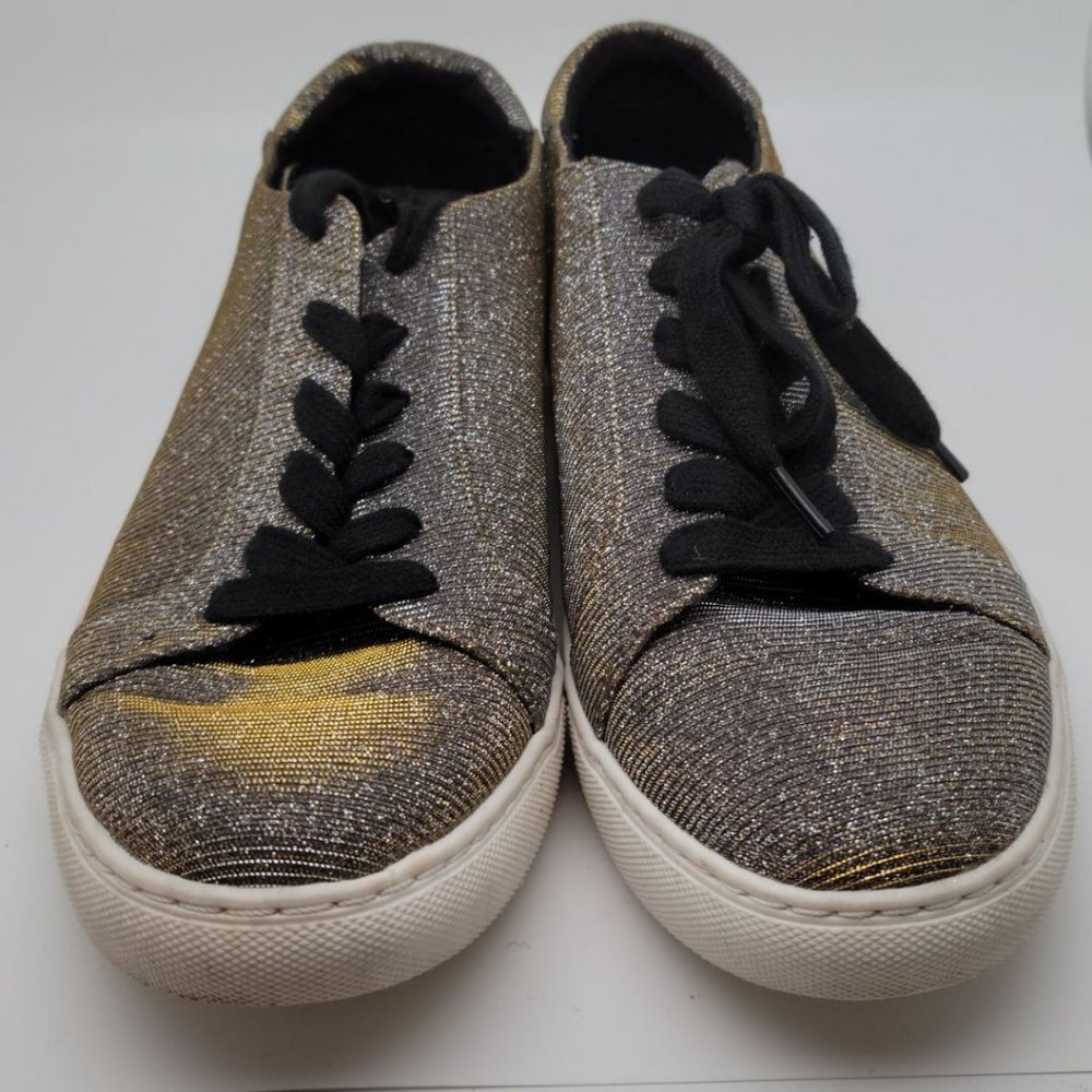 Kenneth Cole Reaction Metallic Lace Up Sneakers Silver/Black Size 10